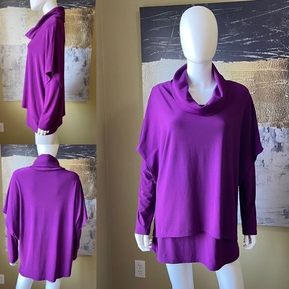 Joseph Ribkoff Layered Cowl Neck Purple Long Sleeve Blouse - Picture 1 of 8